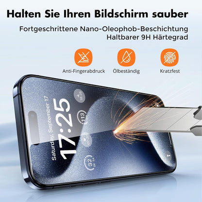 UNBREAKcable Panzer Schutz Glas [3er Pack] für iPhone 15 Pro Max 9H Härte Displayschutzfolie