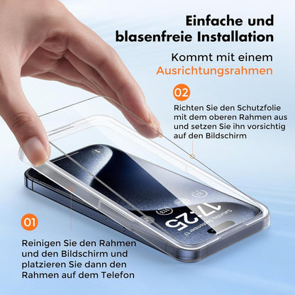 Displayschutzfolie iPhone 15 Pro Max Panzer Glas 9H härtet, blasenfrei