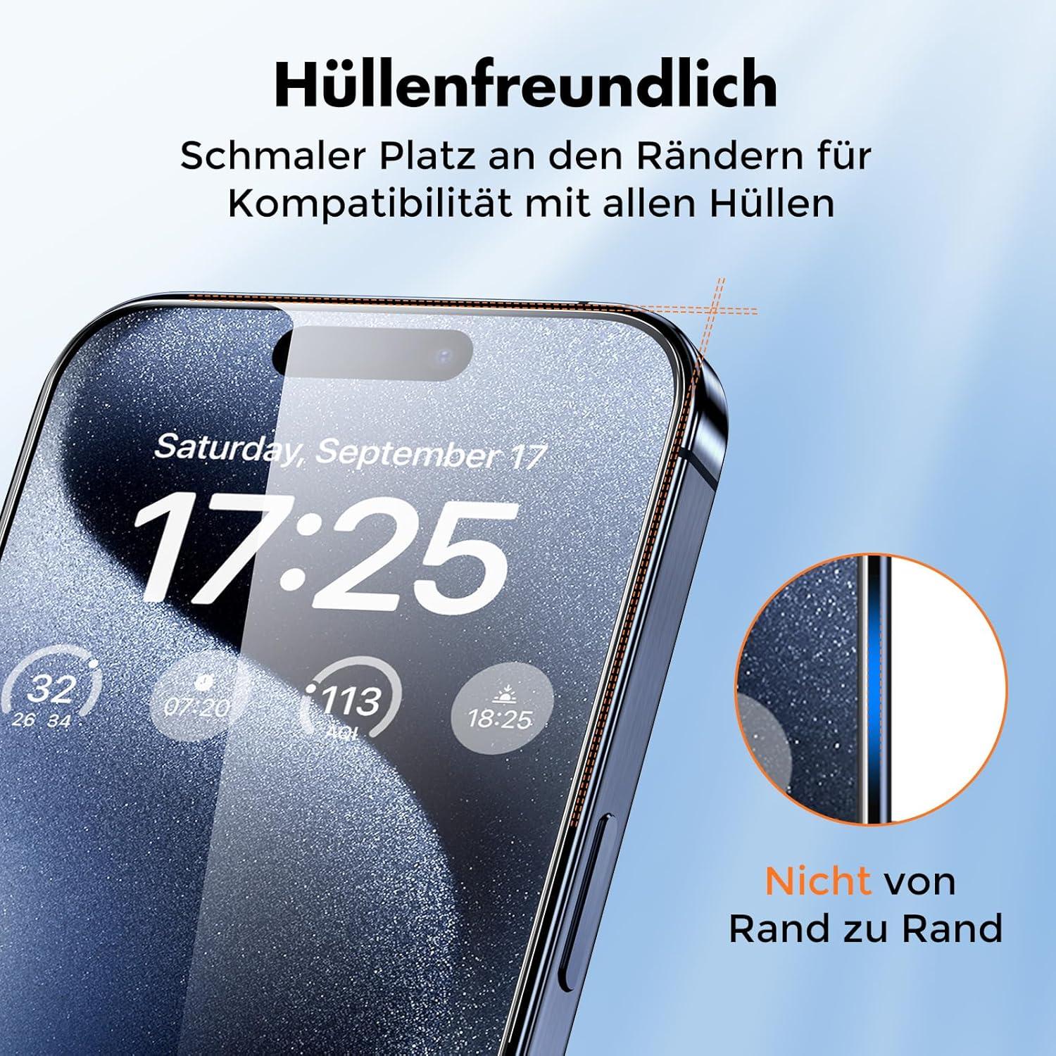 Panzer Schutz Glas iPhone 15 Pro Max Display 3er Pack 9H Härte Einfache