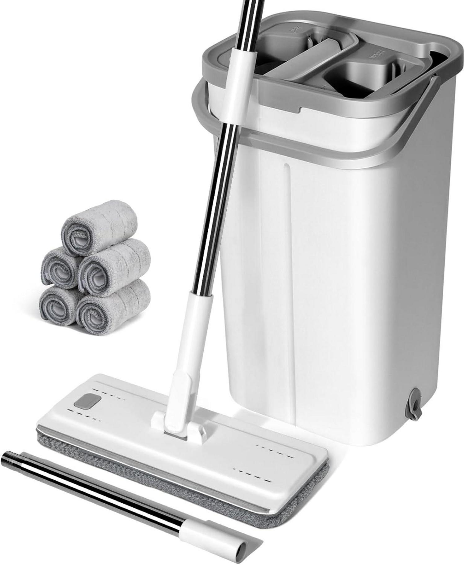 Wischmopp Set mit Eimer und 5 Mikrofaser Moppkopf