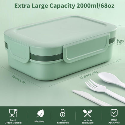 Bento Lunchbox Erwachsene 2000ml Brotdose Fächern Besteck Grün