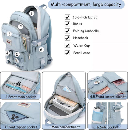 Modischer Damen Rucksack Blau, Schulrucksack mit Anti-Diebstahl Design