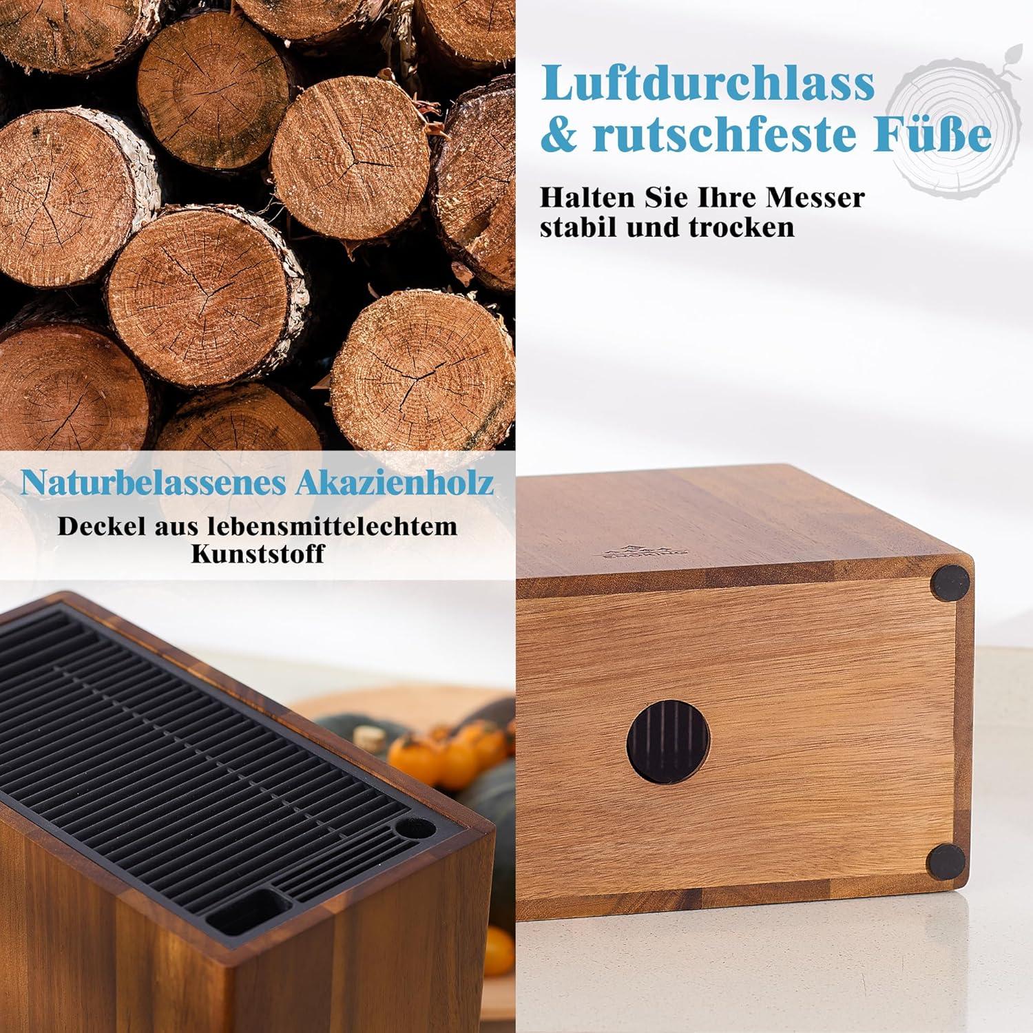 ENOKING Messerblock aus Akazienholz mit Kunststoffdeckel