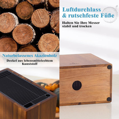 ENOKING Messerblock aus Akazienholz mit Kunststoffdeckel