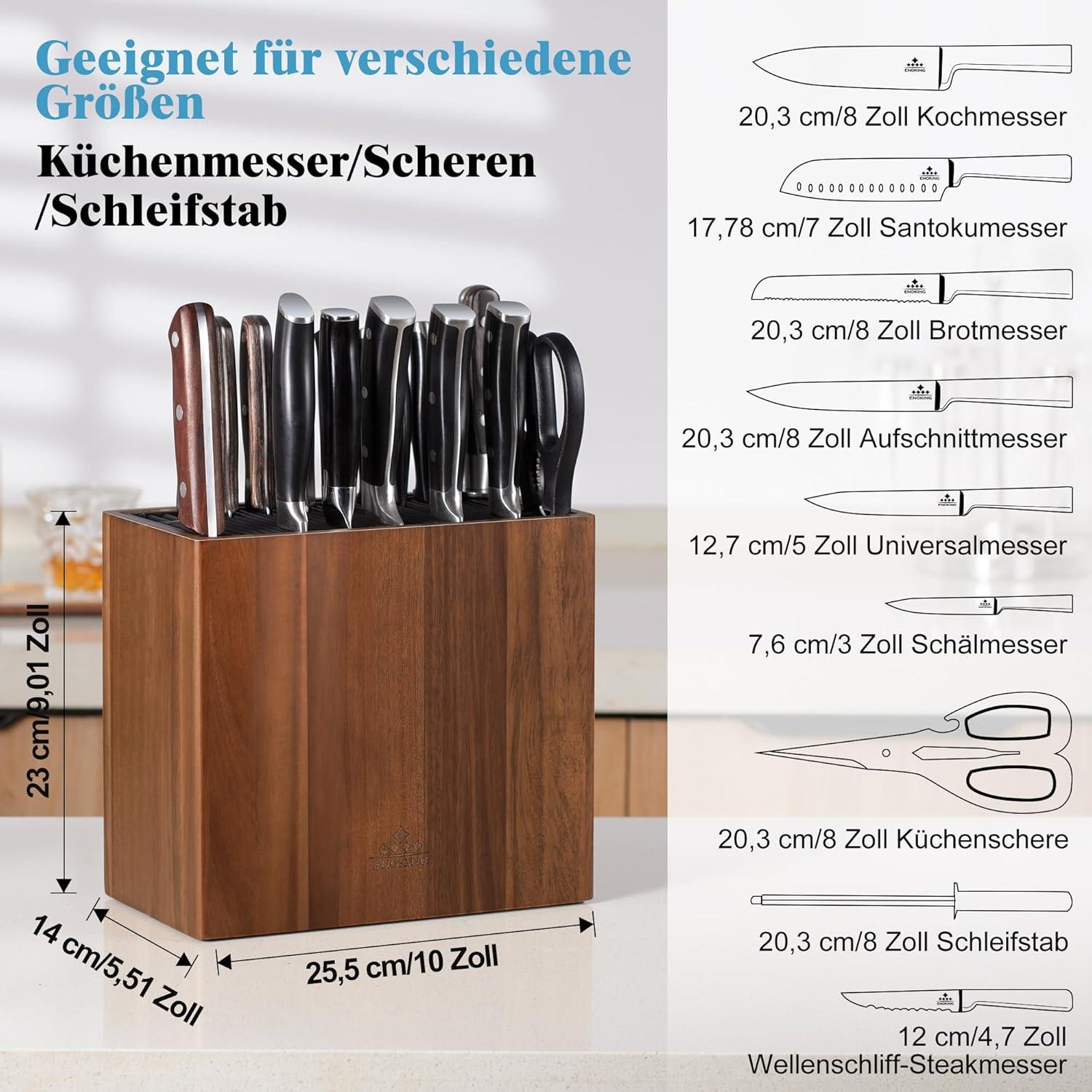 Messerblock Akazienholz Universal Messerhalter mit Kunststoffdeckel 24 Messer
