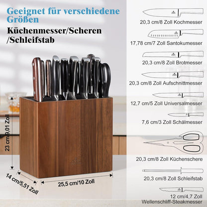 Messerblock Akazienholz Universal Messerhalter mit Kunststoffdeckel 24 Messer