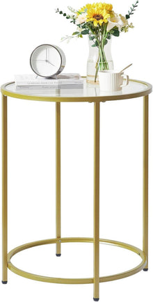 Runder Beistelltisch aus Glas und Metall, 50 x 65 cm