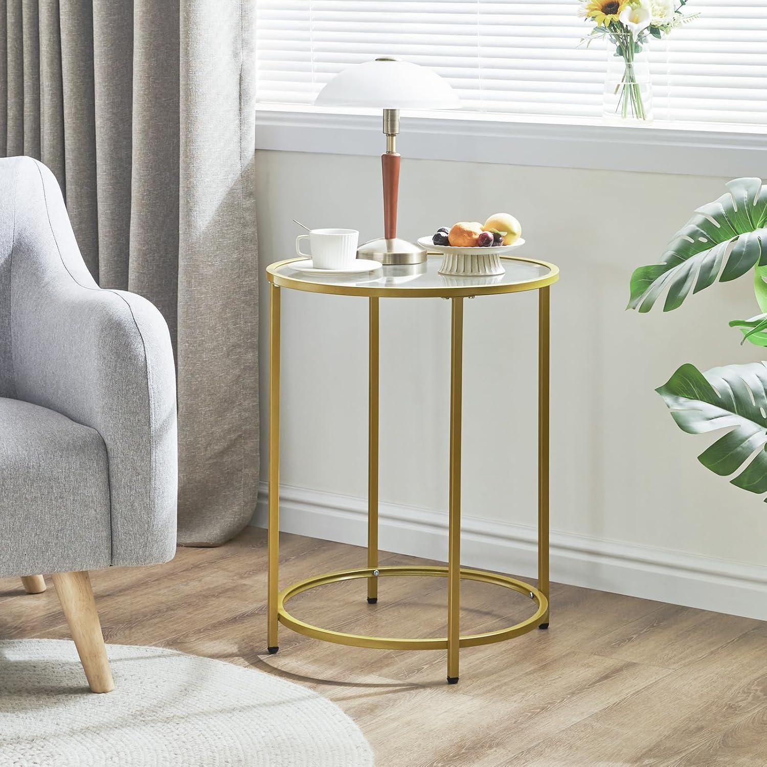 Runder Couchtisch gehärtetes Glas Metallrahmen transparent 50x65cm Goldfarben