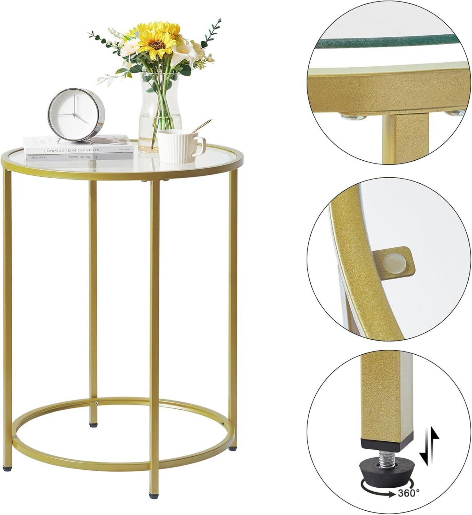 Runder Couchtisch gehärtetes Glas Metallrahmen transparent 50x65cm Goldfarben