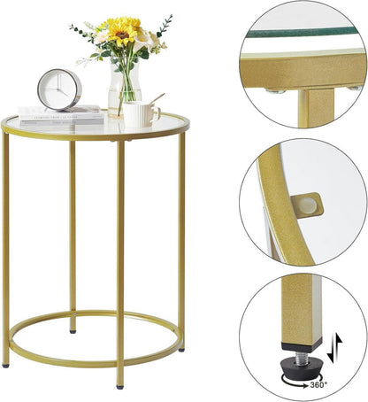 Runder Couchtisch gehärtetes Glas Metallrahmen transparent 50x65cm Goldfarben