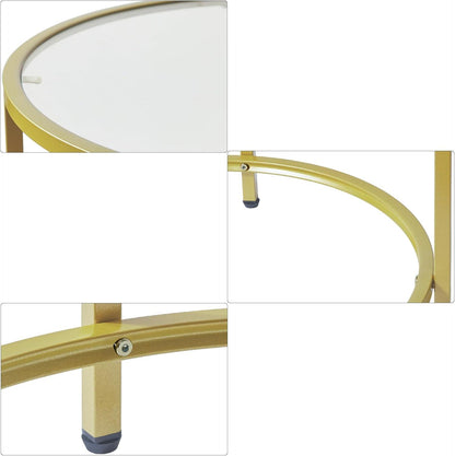 YMYNY Beistelltisch rund gehärtetes Glas Metallrahmen transparent 50 x 65 cm Goldfarben