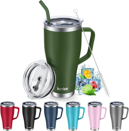 Thermobecher 850ml mit Strohhalm und Deckeln, Kaffeebecher to