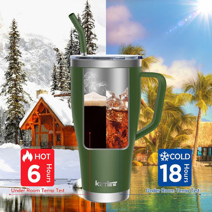 850ml Thermobecher mit Strohhalm und 2 Deckeln, Edelstahl