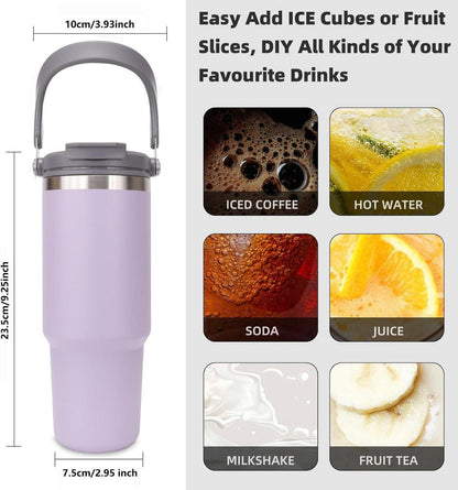 Thermobecher 900ml Edelstahl Isoliertrinkbecher Strohhalm