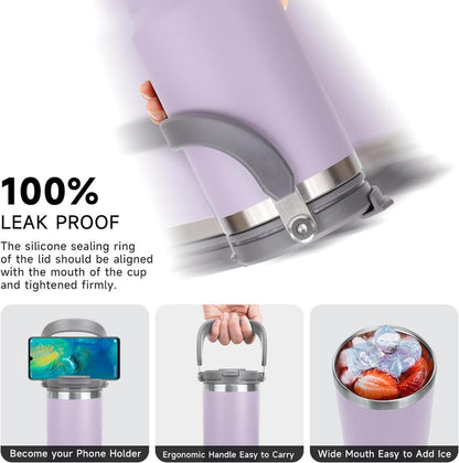 Thermobecher 900ml Isolierbecher Strohhalm Deckel Edelstahl Warm