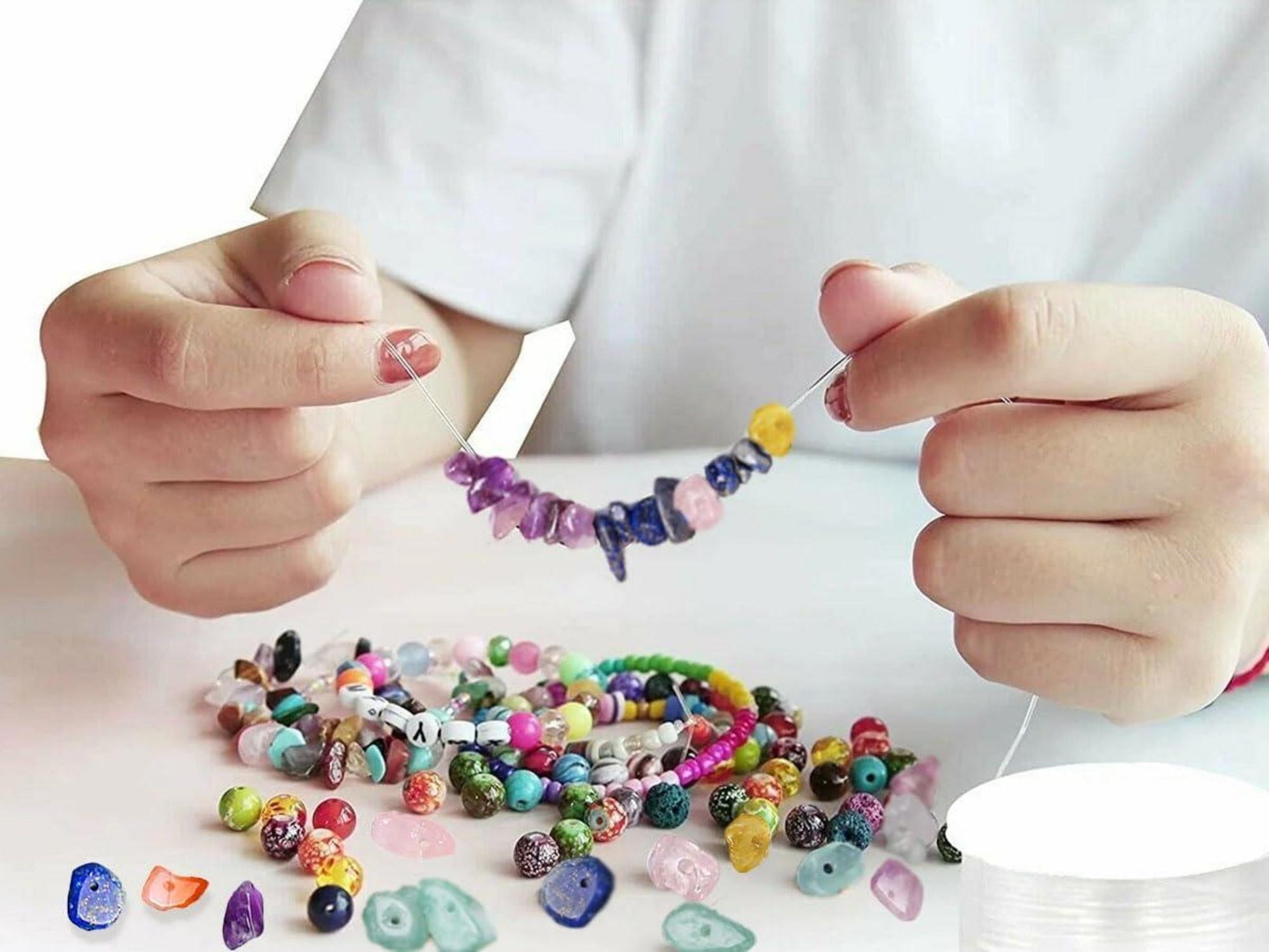 400x Kristall Edelsteine Perlen Naturstein für Armband Schmuck DIY 5-8mm