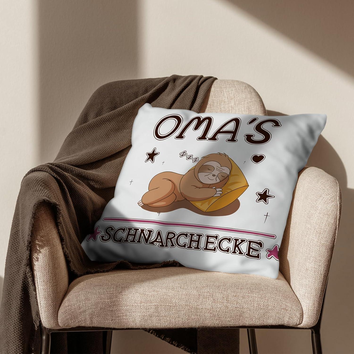 Zierkissenbezug Oma Geschenk Weiß 45x45 cm mit Taschen Faultiermotiv