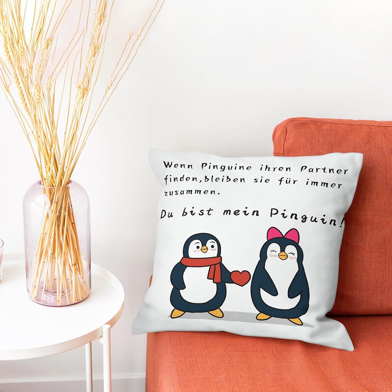 Pinguin Kissenbezug Hochwertiges Geschenk Valentinstag Weihnachten 45x45cm