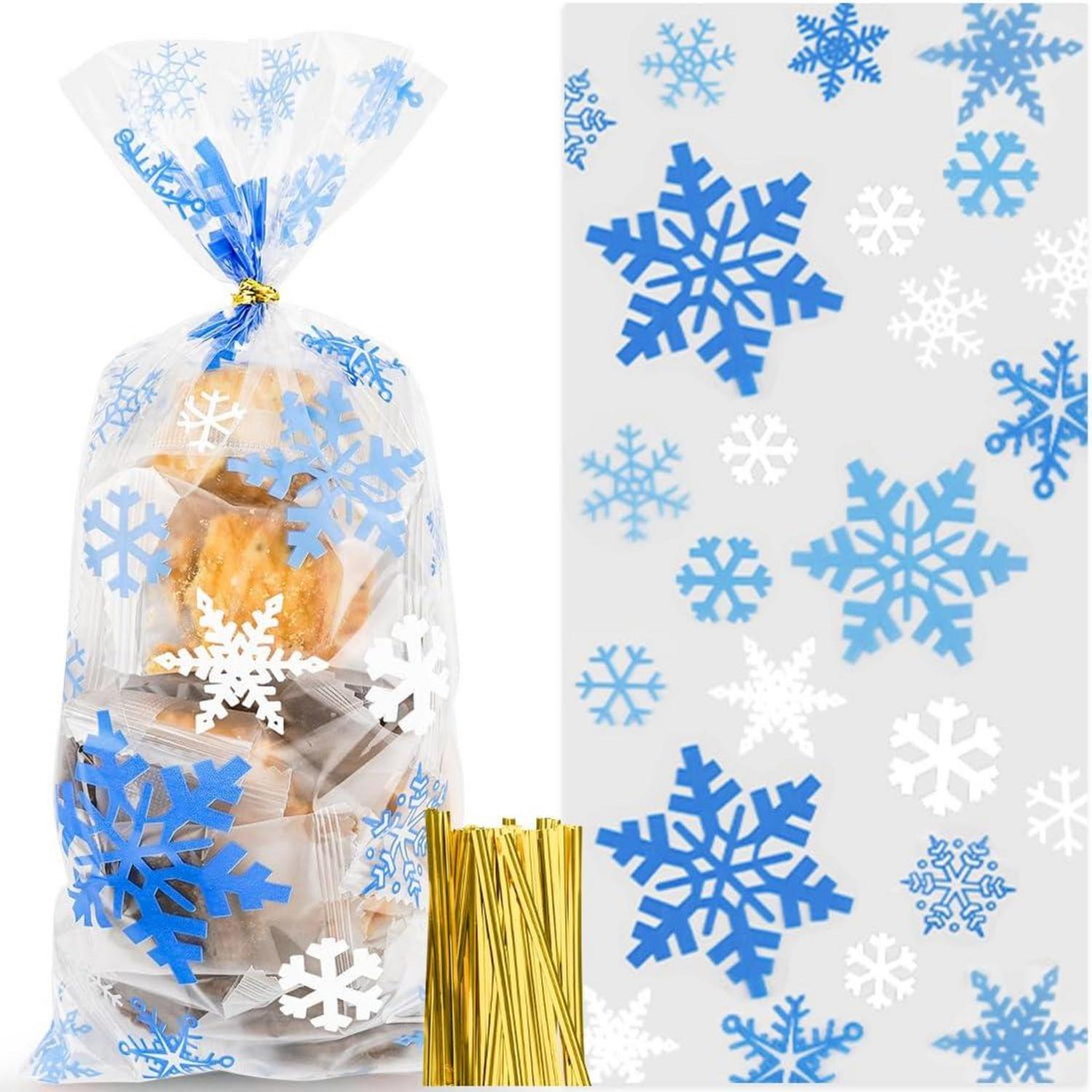 100 Schneeflocke Weihnachten Plätzchentüten mit Twist Krawatten