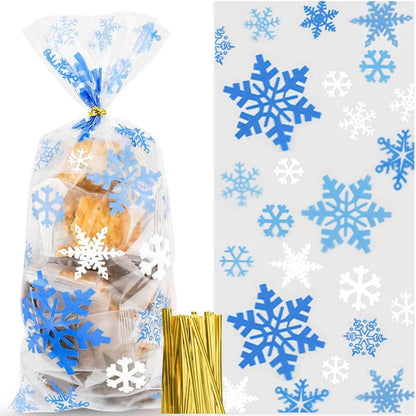 100 Schneeflocke Weihnachten Plätzchentüten mit Twist Krawatten