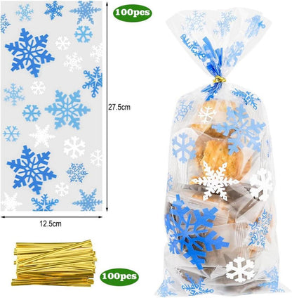 100x Schneeflocke Weihnachten Süßigkeitentüten mit Twist