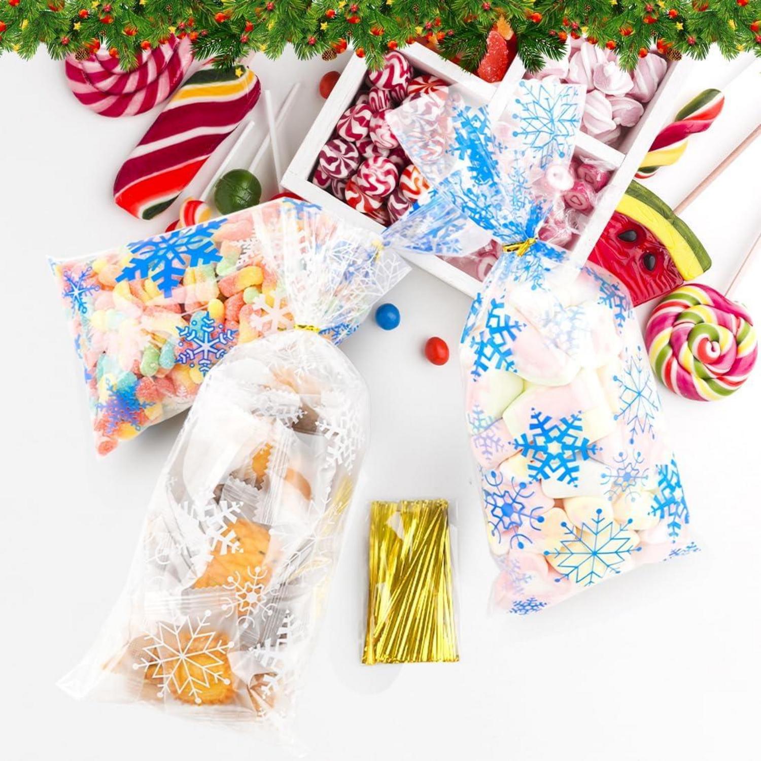 100 Schneeflocke Weihnachten Plätzchentüten mit Twist Krawatten