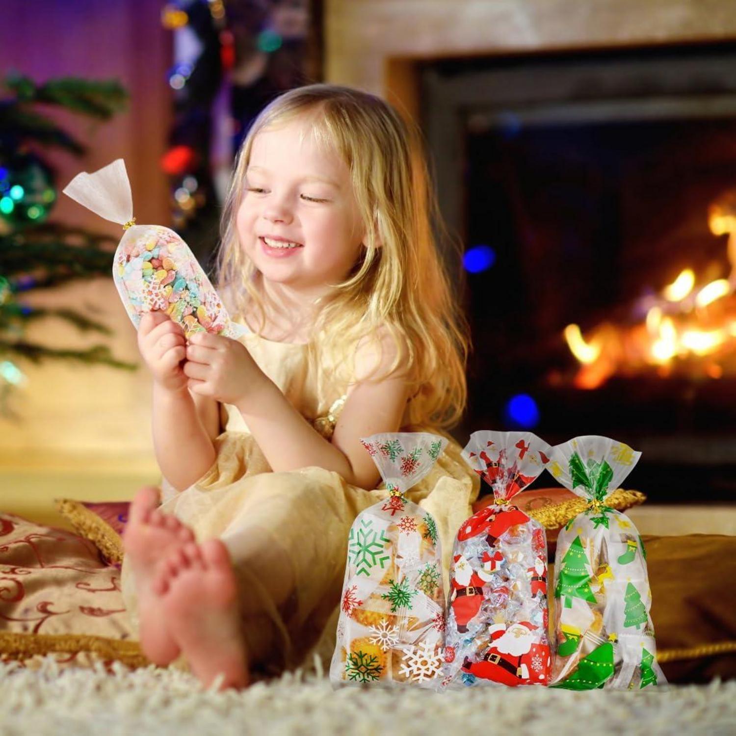 120 Weihnachten Plätzchentüten Süßigkeiten-Tüten mit Twist-Krawatten