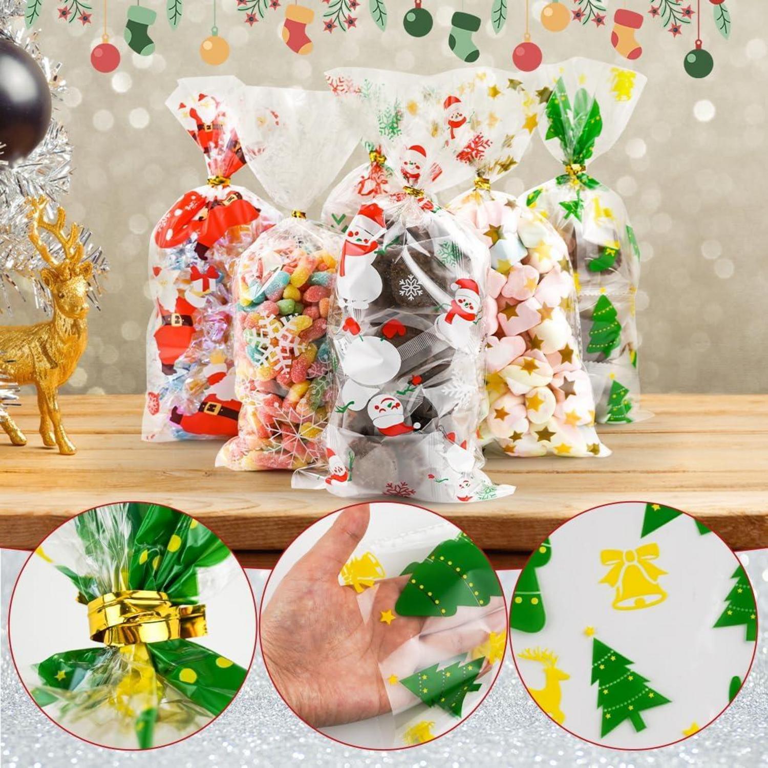 120 Weihnachten Plätzchentüten Süßigkeiten-Tüten mit Twist-Krawatten