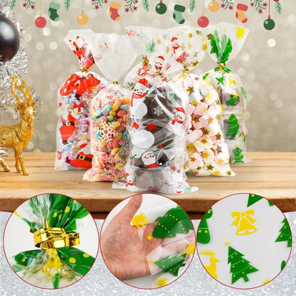 120 Weihnachten Plätzchentüten Süßigkeiten-Tüten mit Twist-Krawatten