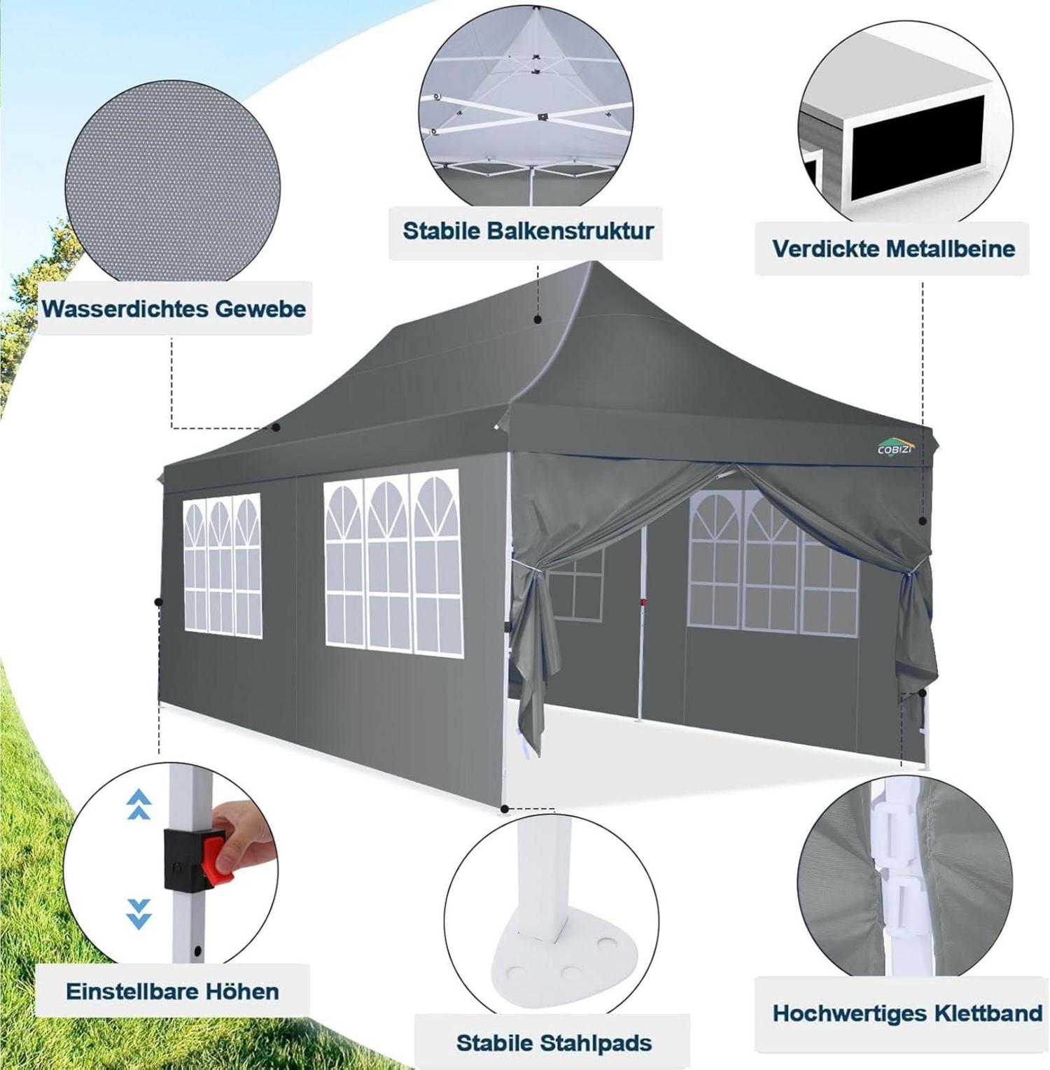 Faltpavillon 3x6m Wasserdicht Stabil mit 6 Seitenwänden