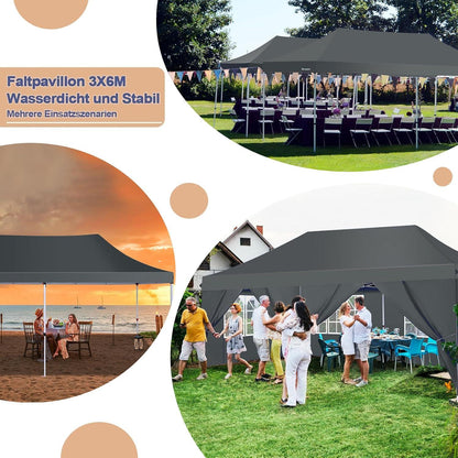 Faltpavillon 3x6m Wasserdicht Stabil Partyzelt Anti-UV 6 Seitenteile