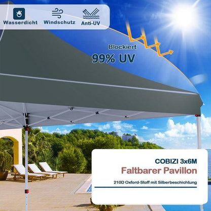 Faltpavillon 3x6m Wasserdicht Stabil Partyzelt mit 6 Seitenwänden