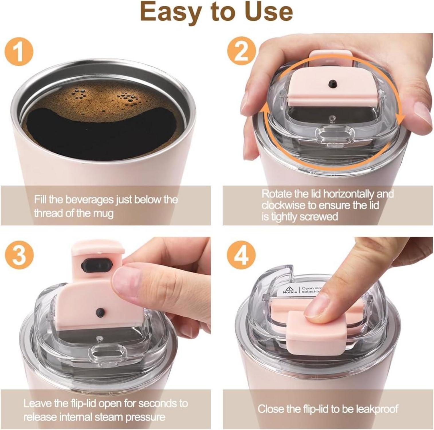 Philorn Thermobecher Kaffee to go 380ml Rosa Edelstahl Lecksicher