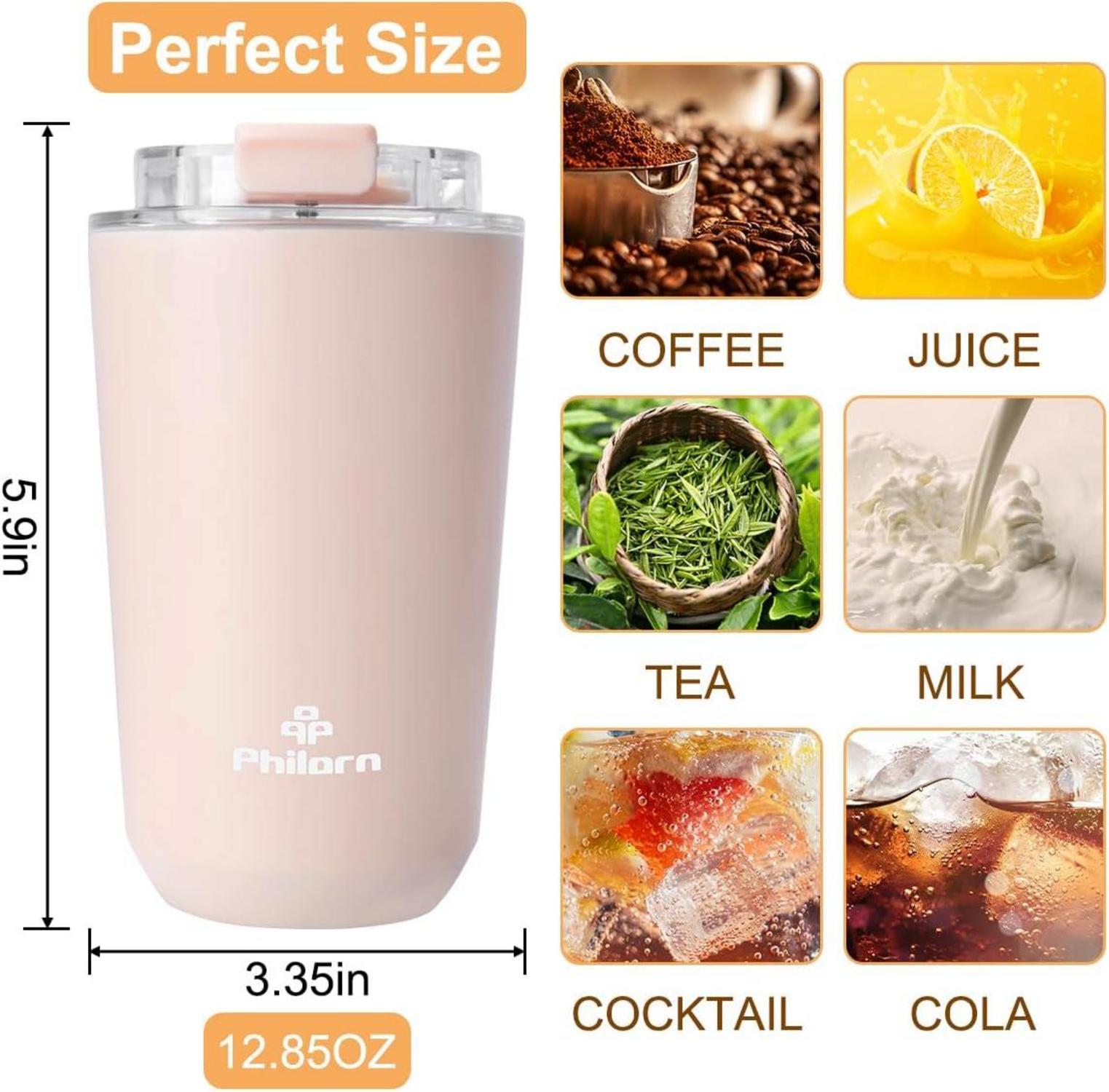 Thermobecher Kaffee to go 380ml Rosa mit Deckel aus Edelstahl