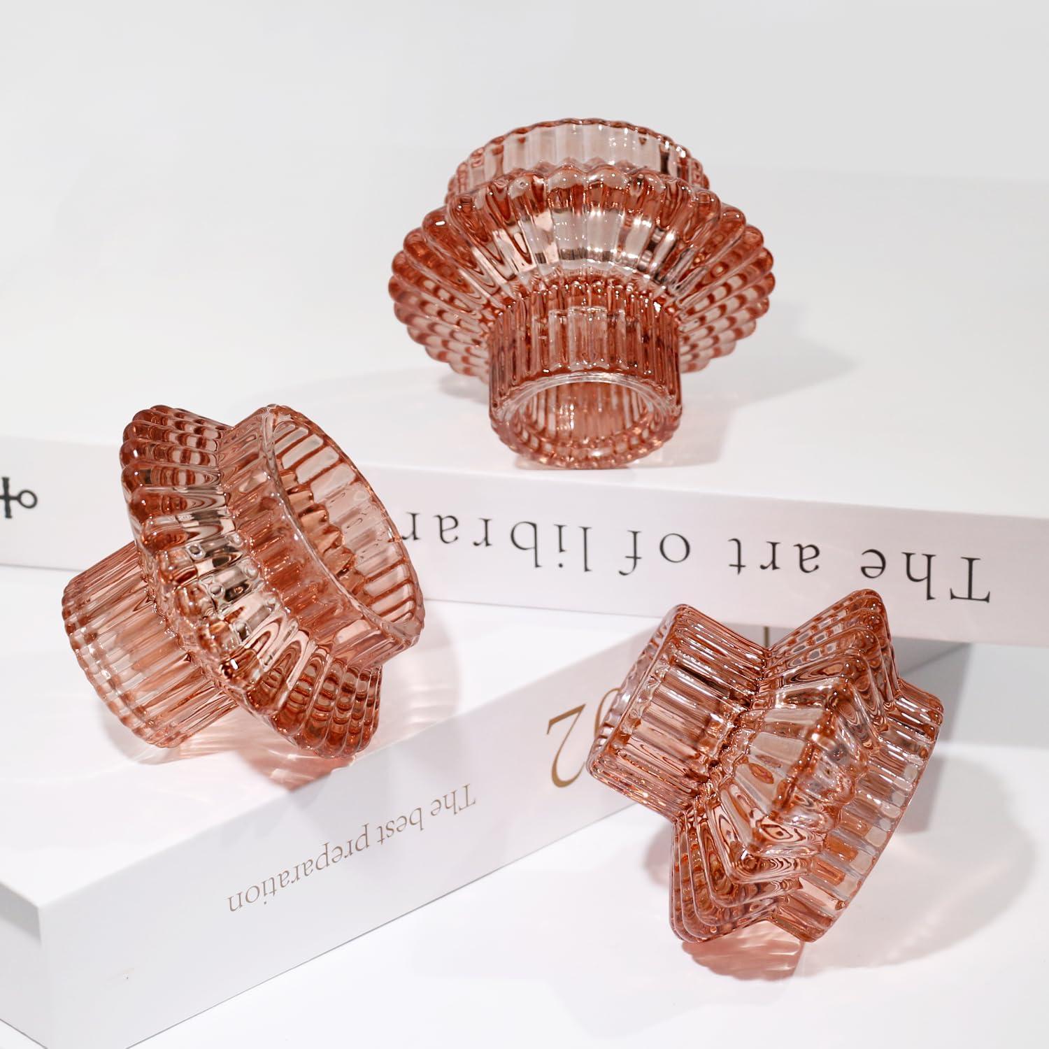 Kerzenständer Glas 3er Set, Kerzenhalter, für Stabkerzen und
