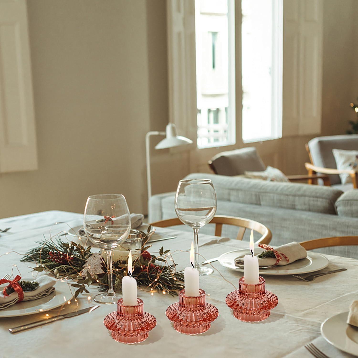 Kerzenständer Glas 3er Set, Kerzenhalter, für Stabkerzen und