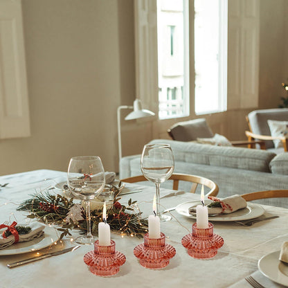 Kerzenständer Glas 3er Set, Kerzenhalter, für Stabkerzen und
