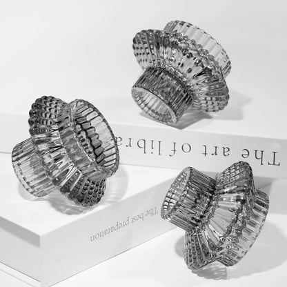 Kerzenhalter aus Glas für Stabkerzen und Teelichtkerzen 3 Stück Grau