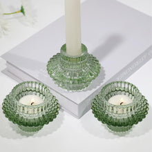 Kerzenständer Glas 3er Set Kerzenhalter Teelichter Stabkerzen Grün