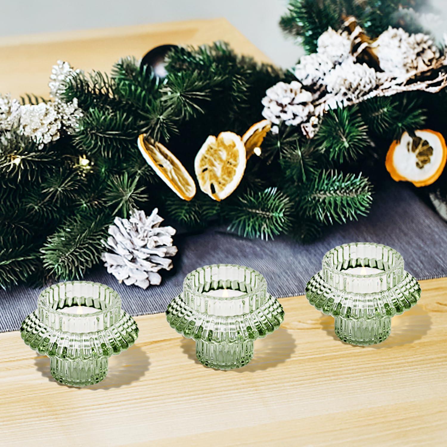 Glas Kerzenständer 3er Set Kerzenhalter Teelichter Grün