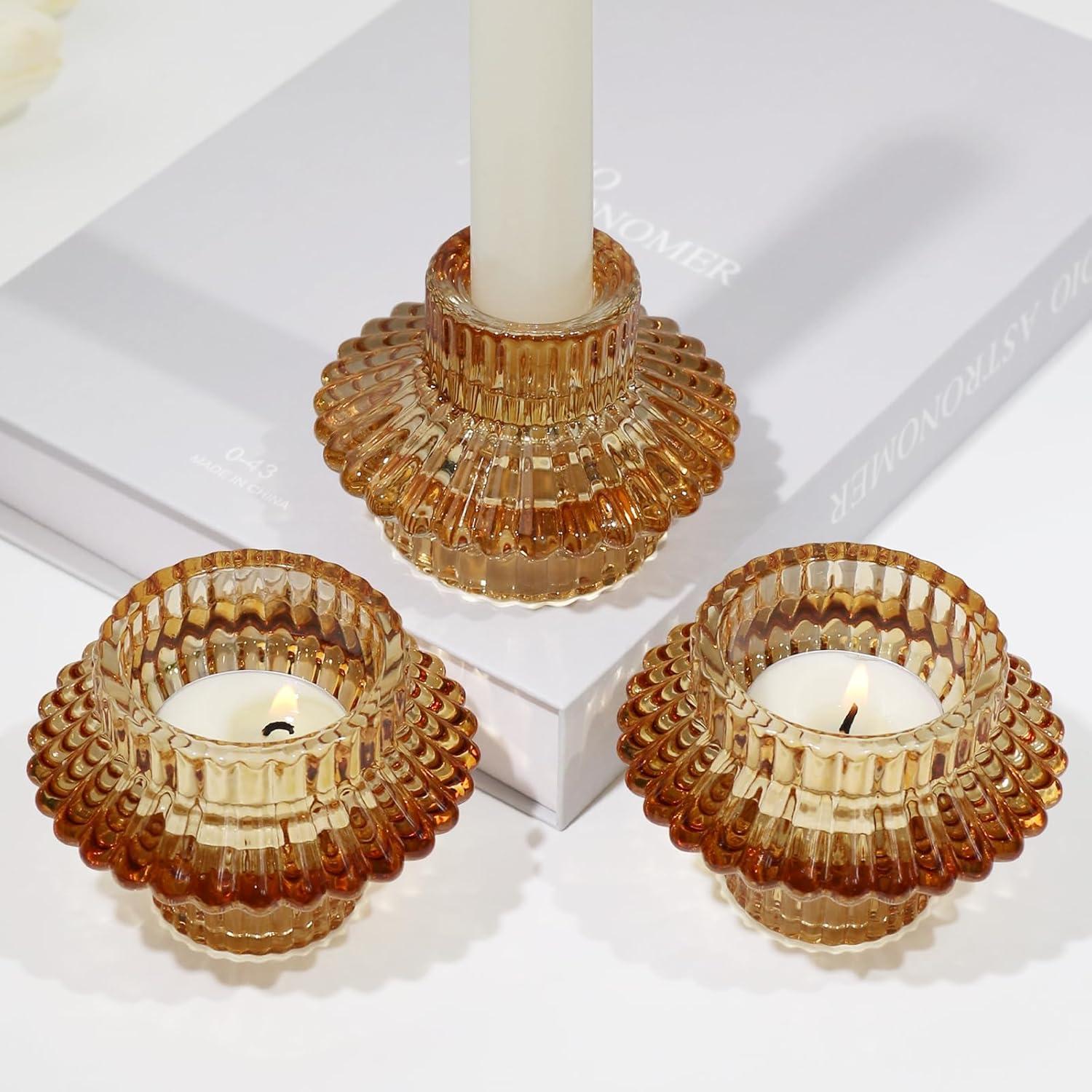 Kerzenständer Glas 3er Set Kerzenhalter für Stabkerzen Teelichter