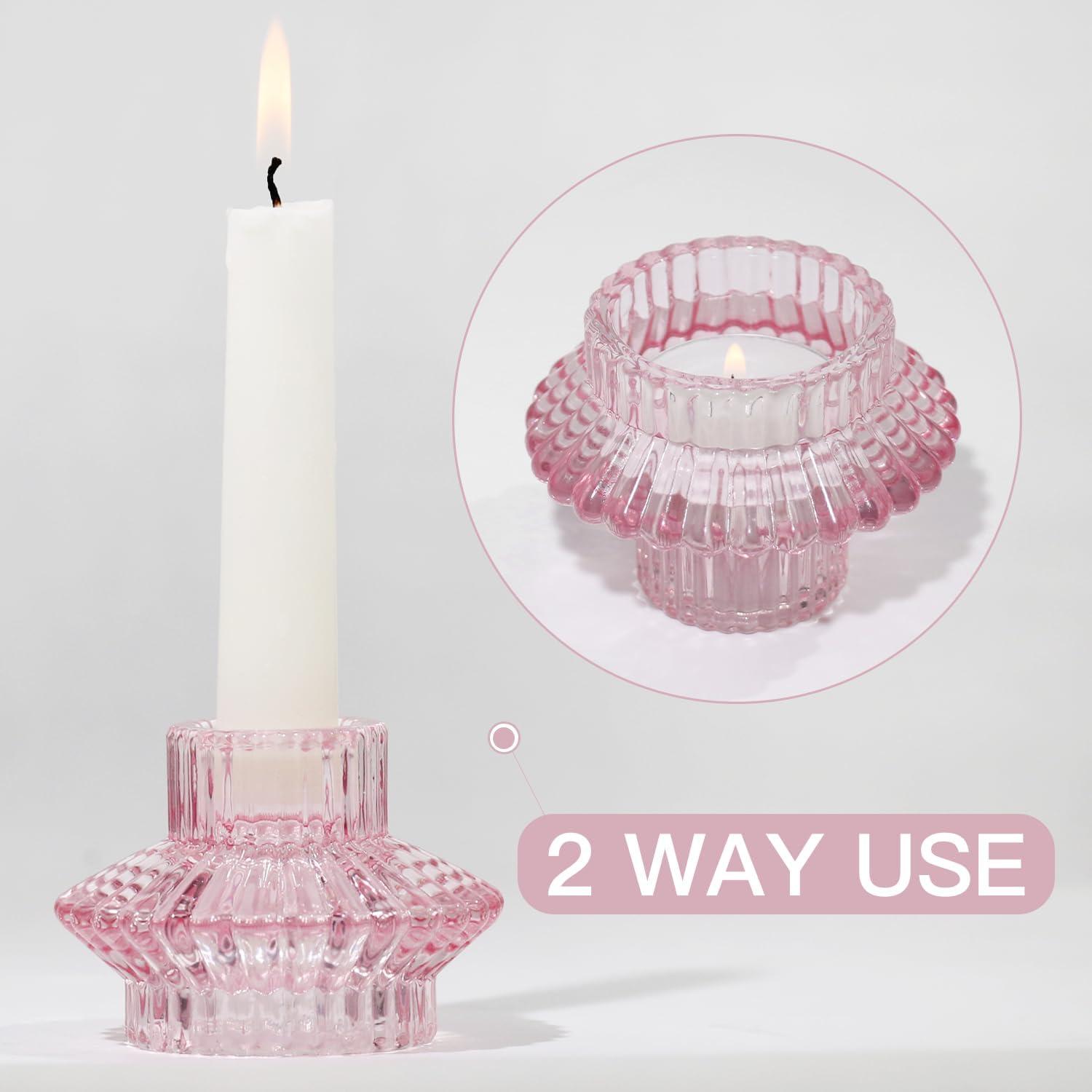 Kerzenständer Glas 3er Set Kerzenhalter Teelichter Rosa