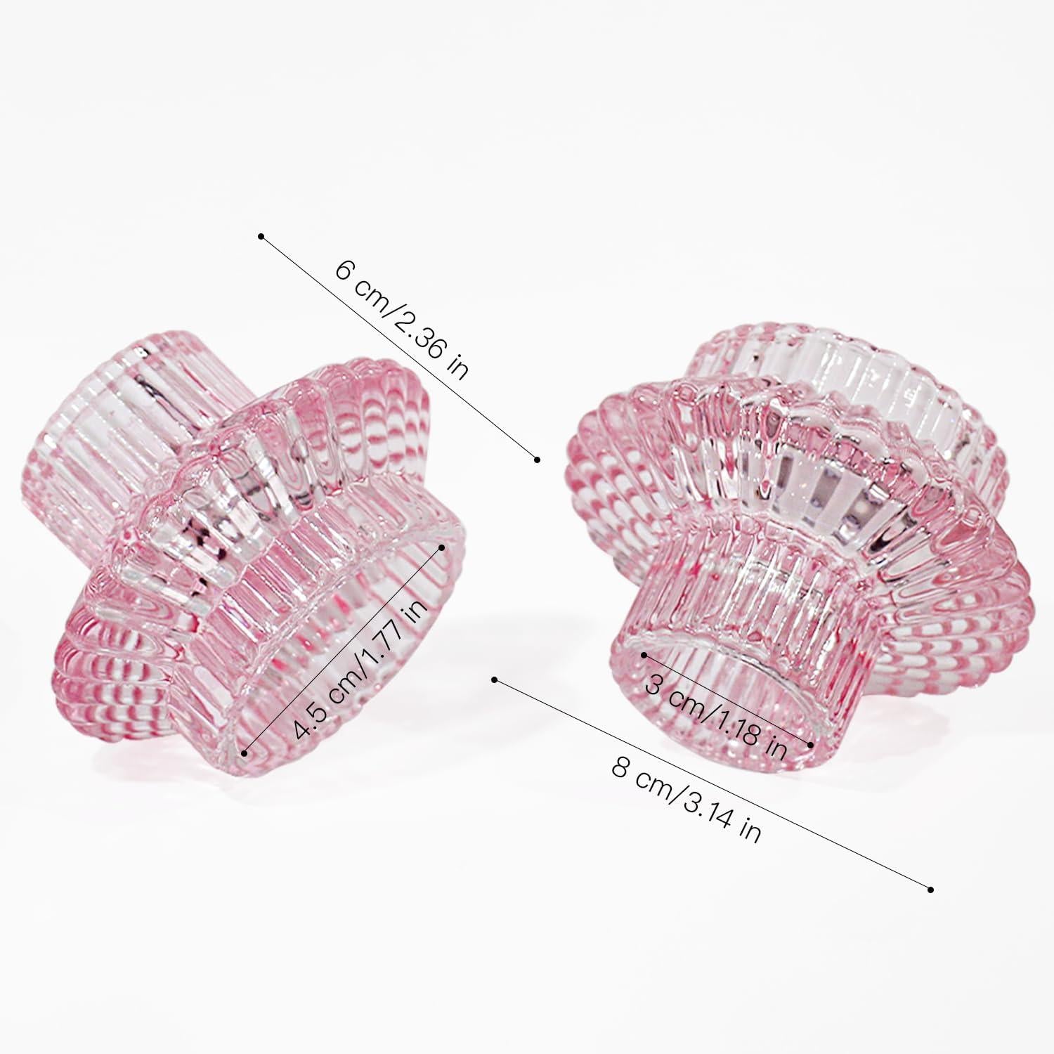 Kerzenständer Set Glas Rosa für Stabkerzen Teelichter