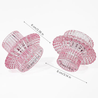 Kerzenständer Set Glas Rosa für Stabkerzen Teelichter