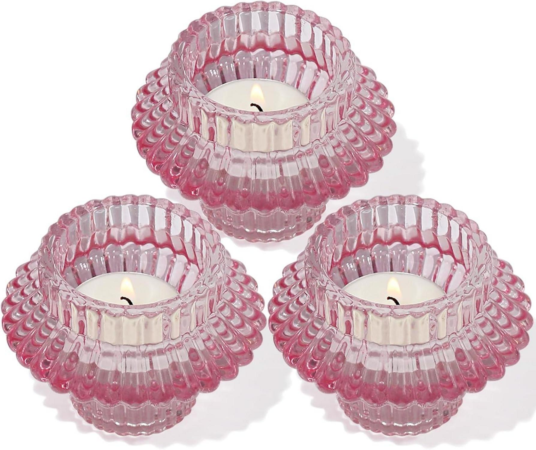 HofferRuffer Kerzenständer Glas 3er Set Rosa