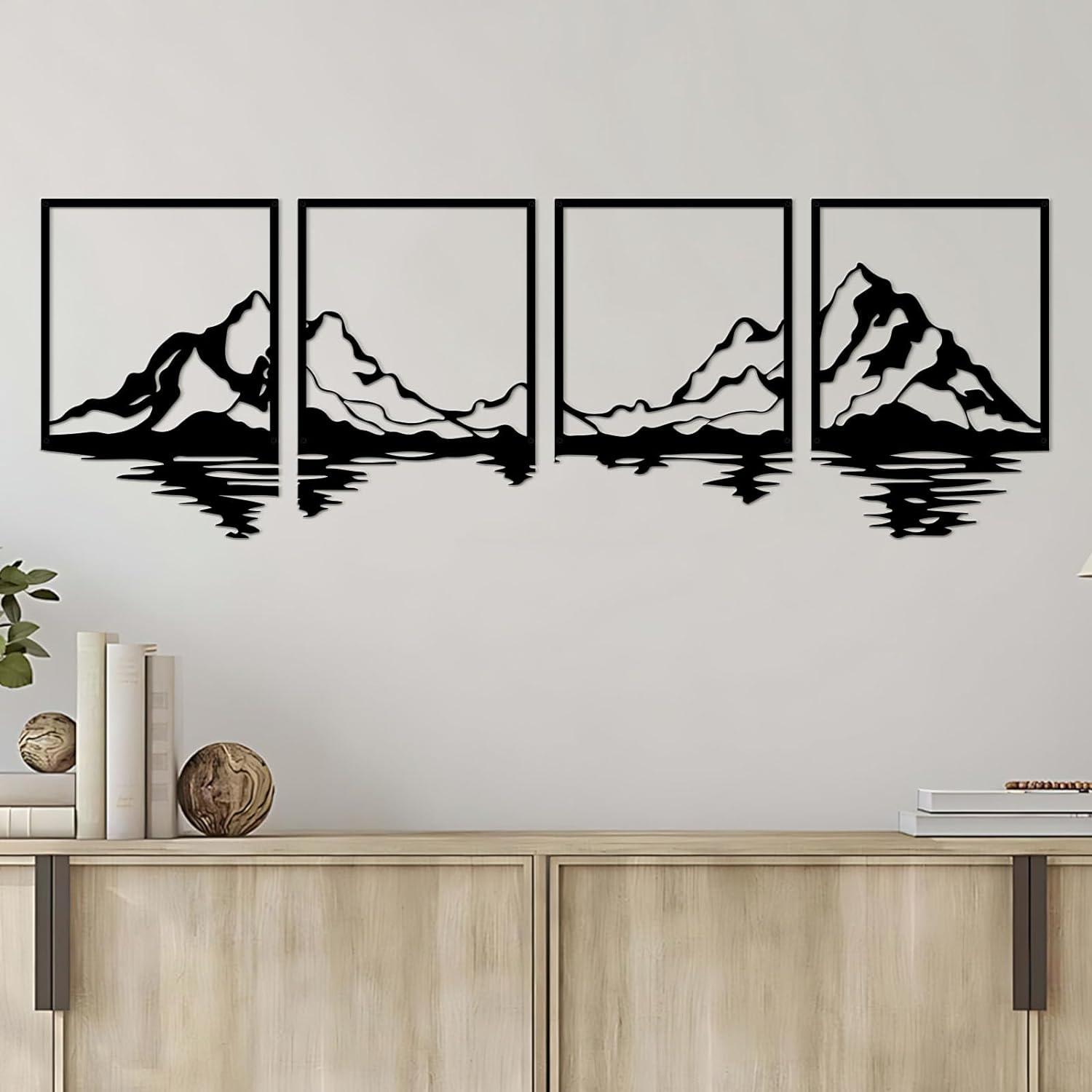 Metall Berg Wandkunst Dekor Set 4 Stück Bergform Rahmen rustikales Design