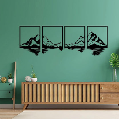 4er Set Metall Berg Wandkunst - Große Berge Deko für Wohnzimmer