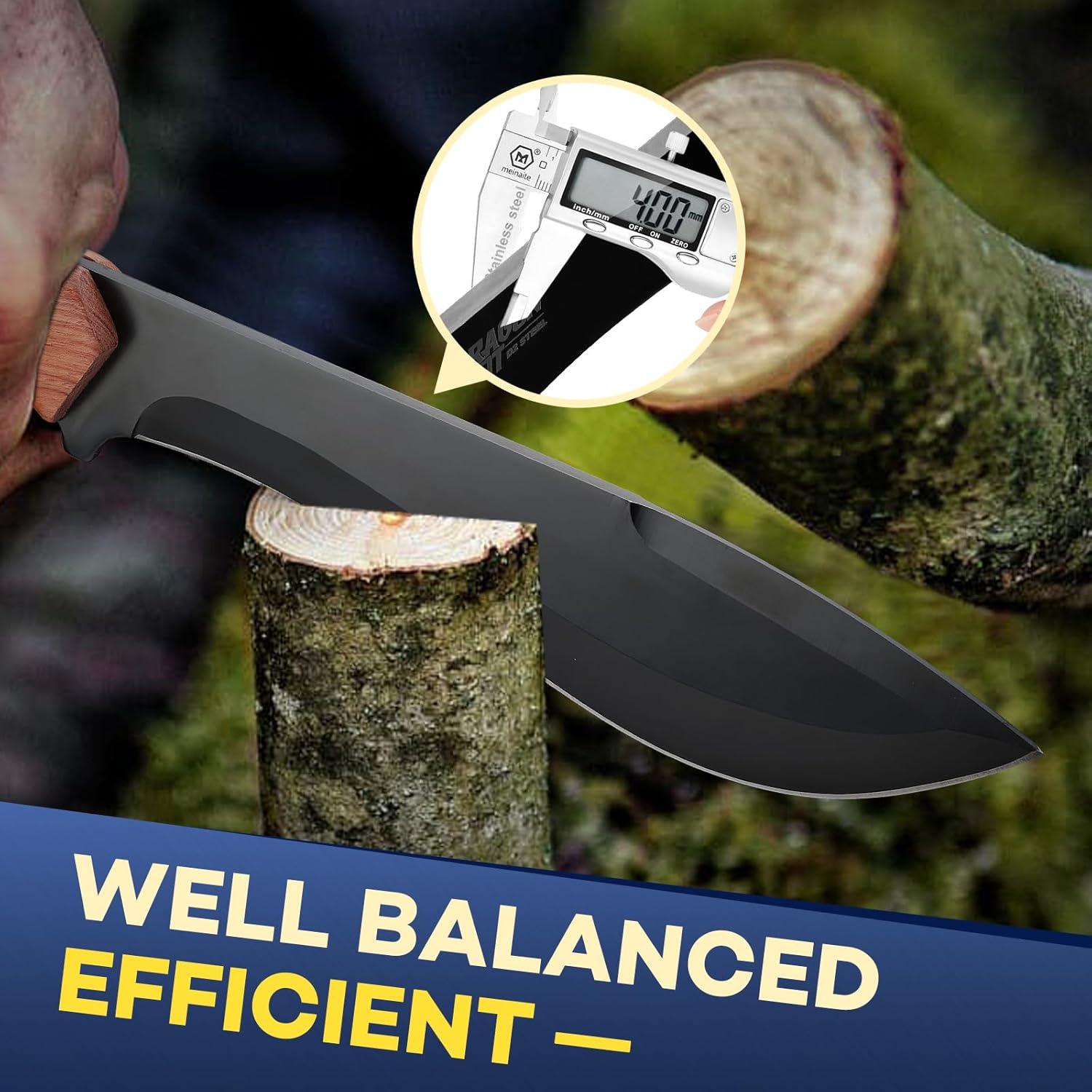 DRAGON RIOT Outdoor Survival Messer D2 Stahl Lederscheide 20cm