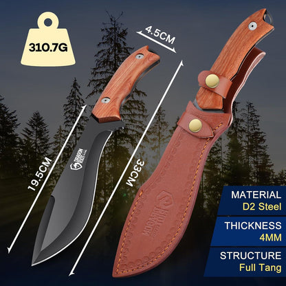 DRAGON RIOT Outdoor Survival Messer 20cm D2 Stahl Full Tang Lederscheide