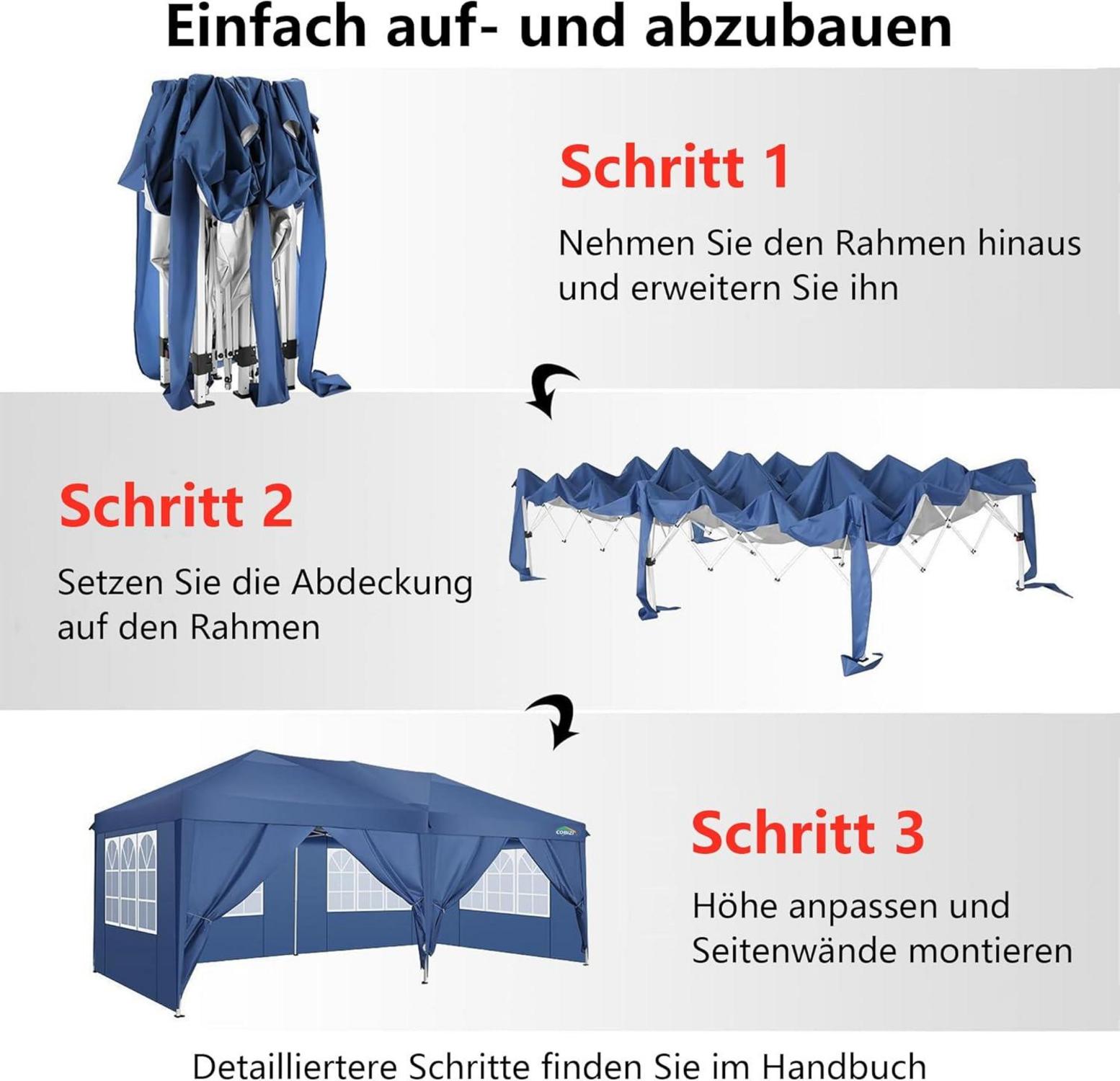 Faltpavillon 3x6m Wasserdicht Pop Up Pavillon 6 Seitenwände